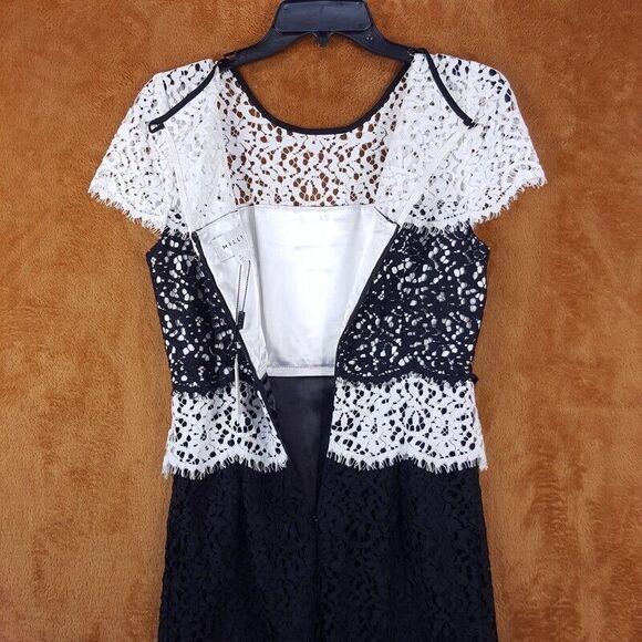MILLY Womens Dress Size 2 Black Layered Sheath Lace Illusion GABRIELLE $495 - Picture 6 of 13